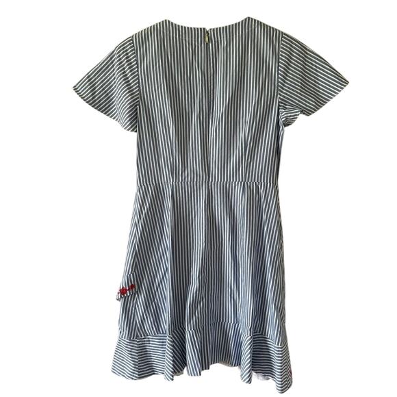 Draper James Striped Embroidered Faux Wrap Dress - Picture 4 of 9